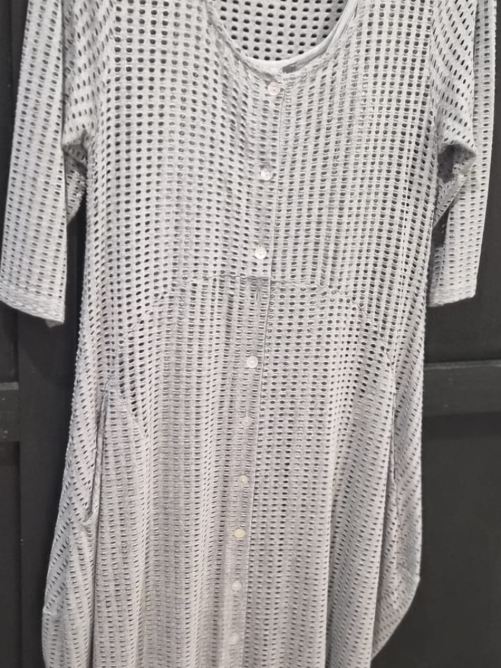 Alembika | Light Gray Mesh Button Front Tunic Dress | Size 12-14 - Picture 4 of 9